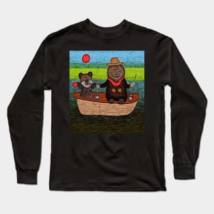 watercolor groundhog fishing with teddy bear Long Sleeve T-Shirt